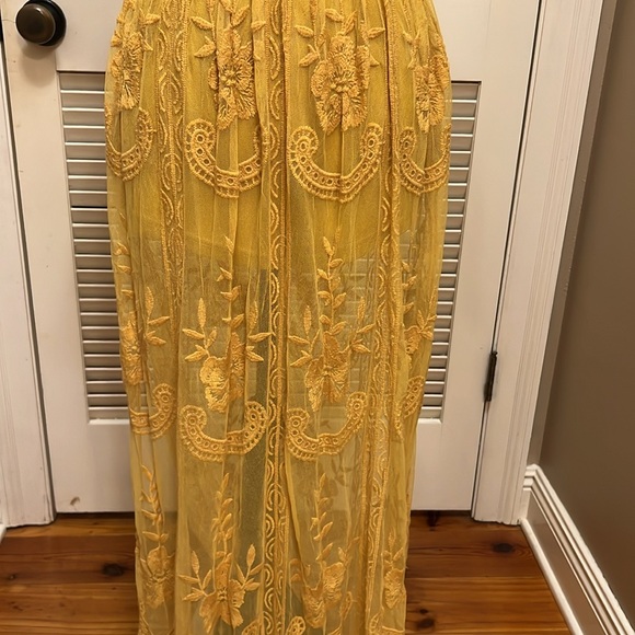 Honey Punch Yellow Lace Boho Romper / Maxi Dress, Size Small, EUC - Picture 9 of 17